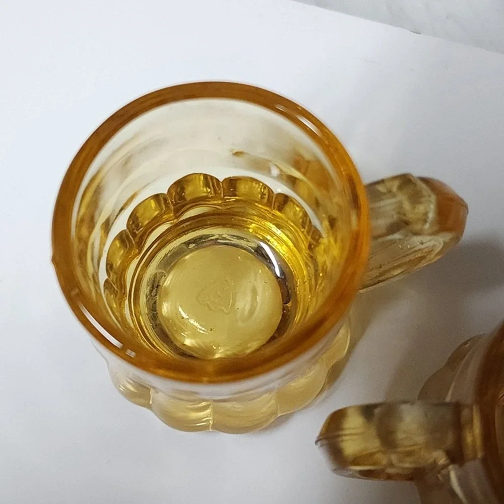 Set of 2 Vintage Federal Glass Yellow Amber‎ Mini Beer Mug Shot Glasses